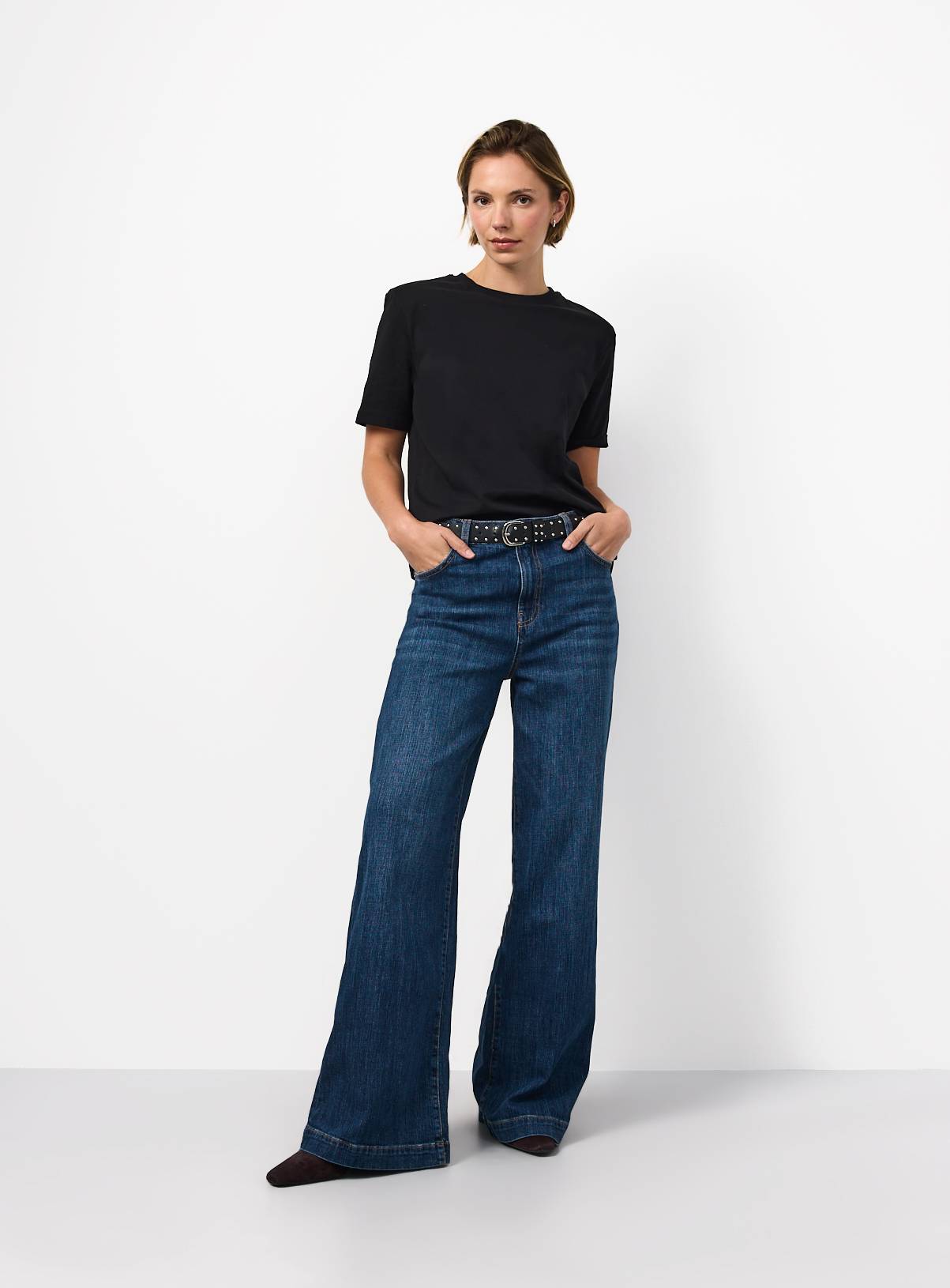 Dark Denim Belted Relaxed Flare Jeans 12L - Image 2